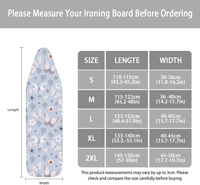 ZCFYGDX Butterfly Cherry Blossom Print Ironing Board Cover Decor - 15 x 48 inch Elastic Edge 3 Bottom Nylon Buckle Straps, Stain Resistant & Resistant Scorch, Easy Installation Cover