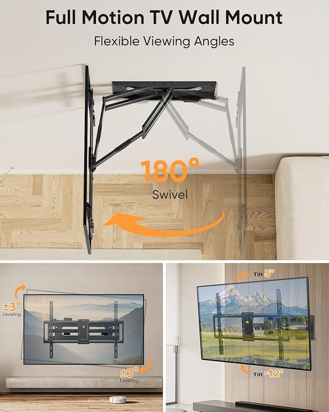 FORGING MOUNT Heavy Duty 98 100 inch TV Wall Mount with Power Strip for 50–100 Inch Large TVs up to 220 lbs,Full Motion TV Mount Bracket Smooth Swivel,Tilt,Extends,VESA 800x600mm,16”-24” Wood Studs