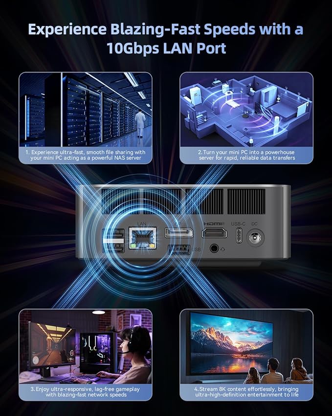 Beelink SER9 Max Mini PC AMD Ryzen 7 H 255 (8C/16T, up to 4.9GHz), 32GB DDR5 RAM 1TB PCle4.0 SSD, Radeon 780M Graphics, USB4.0/ Triple Display/ WiFi6/ BT5.2/10Gbps LAN Mini Computer