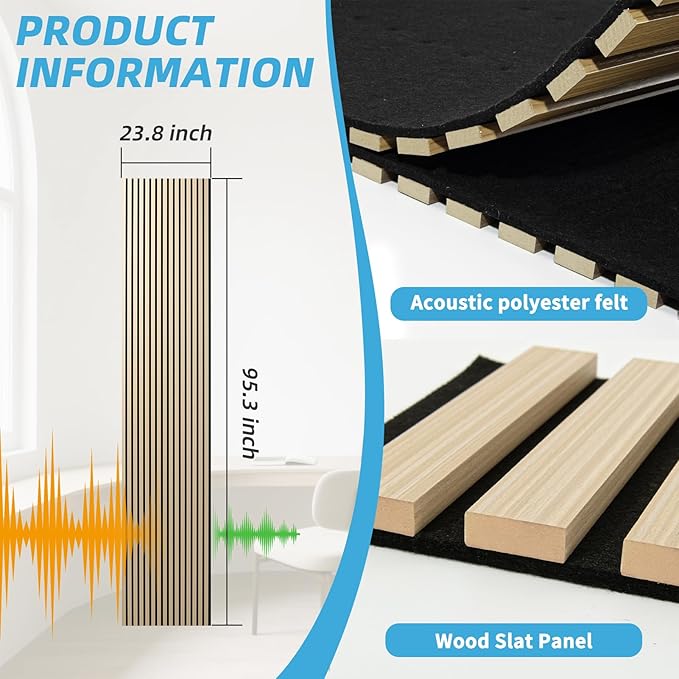Art3d 1-Pack Acoustic Wood Slat Wall Panel with Roll-Flat Design - 95.3 x 23.8 Inch Sound Absorbing Panels for Living Room Columns Corridor Curved Wall Decor, Oak