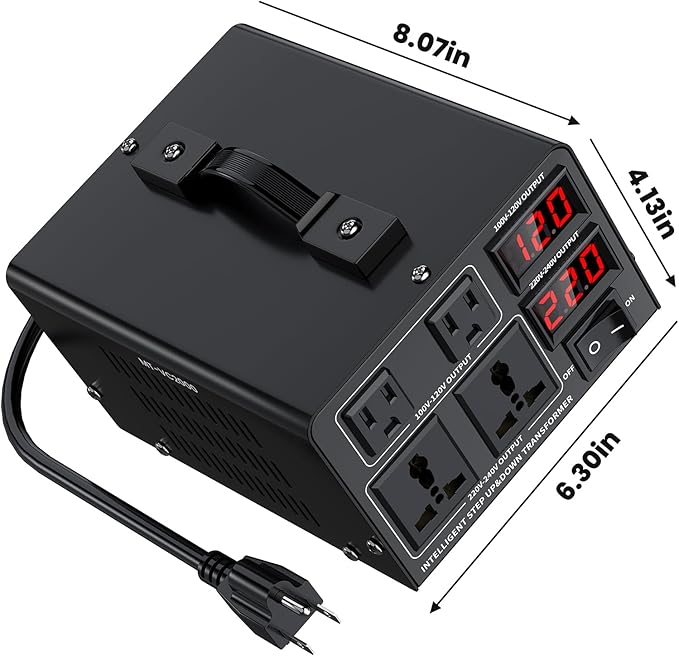 2000W Voltage Converter Transformer(110V to 220V or 220V to 110V) Step Up/Down Converter 110/120 Volt - 220/240 Volt w/US Power Cord,Circuit Breaker Protection, LCD Screen Display