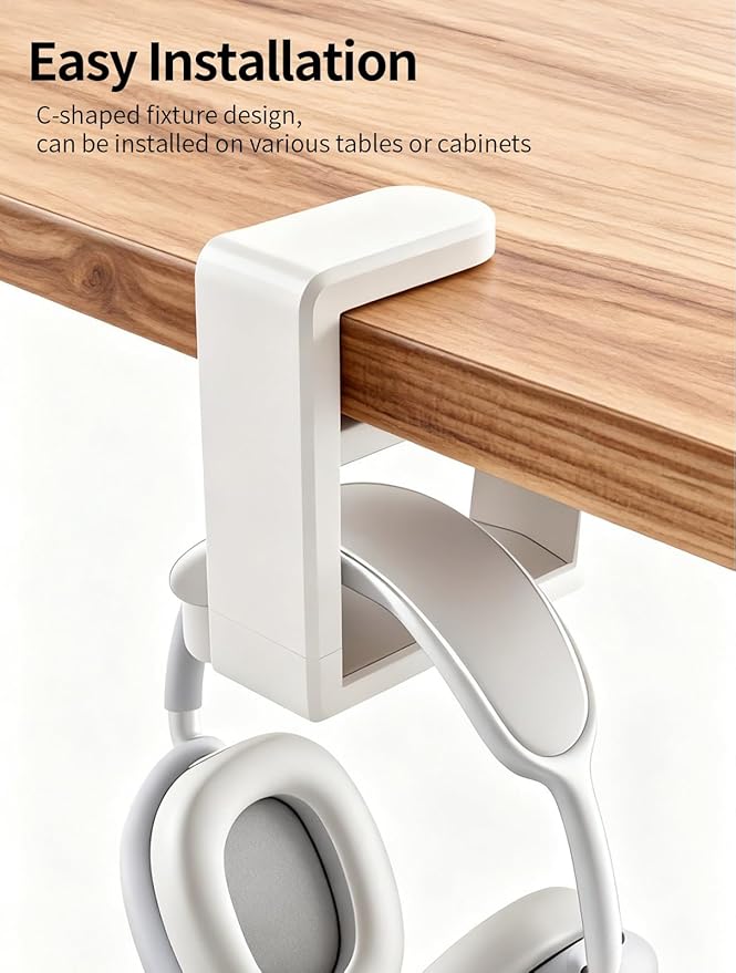 STEARBOR Headphone Hook，Under Desk Headphone Holder with 360-Degree Adjustable Rotation，PC Gaming Headset Holder