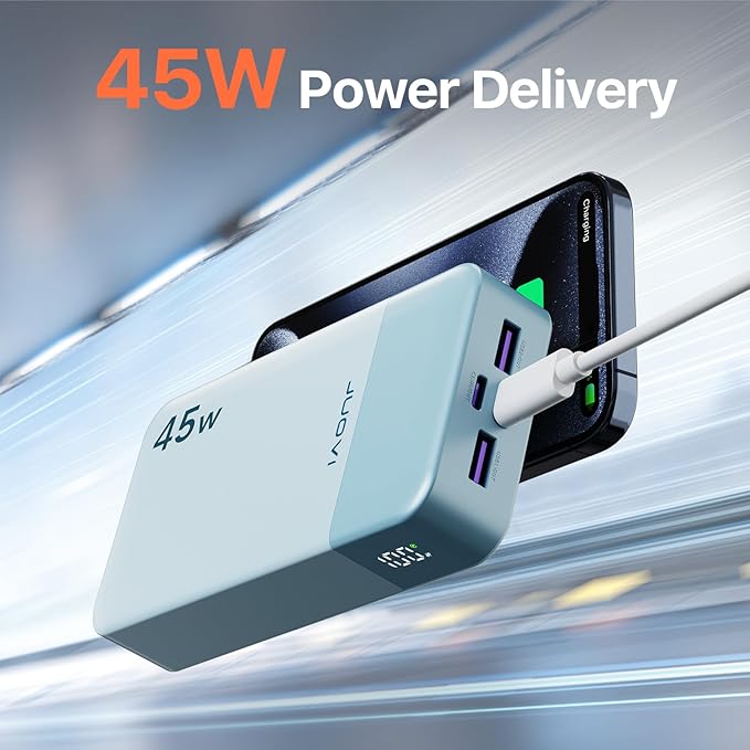 JUOVI J2621 Power Bank Portable Charger,20000mAh 45W PD3.0 QC 4.0 Fast Charging Battery Pack with LED Display,2 USB-C,2 USB-A for iPhone Tablet MacBook