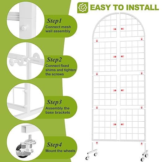 VGMiu Grid Wall Panel 1PCS Display Stand 2' x 5.2' FT White Grid Wall Panels Movable Retail Display Racks Floorstanding Gridwall Heavy Duty with Wheel for Art Craft Photo Displays Fair Trade Show