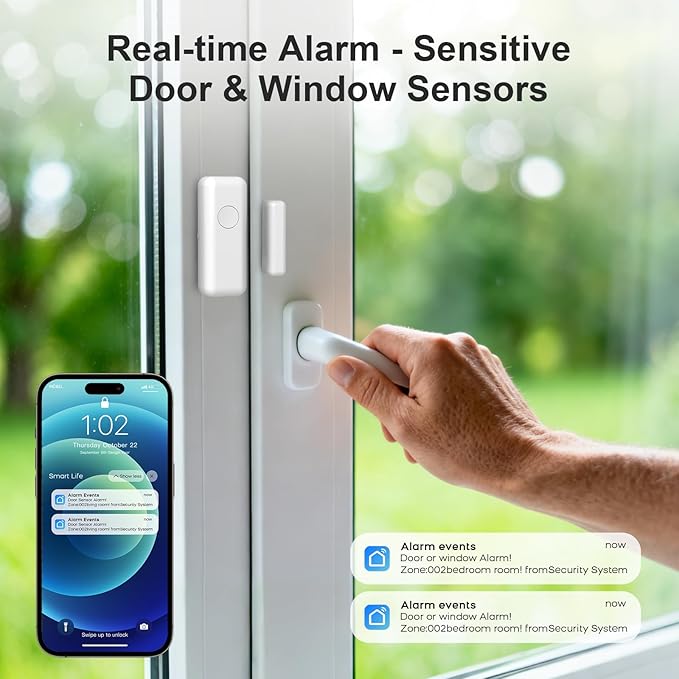 Home Security Systems,2025 Door & Window Alarms for Home with Instant App Alerts,20Pcs WiFi-Connected SOS Button Kit,Compatible with Alexa for Villa,for Apartment,Kids Safety,Office NO Monthly Fees