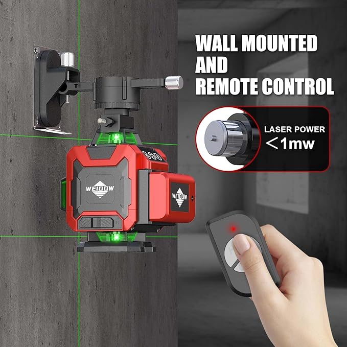 Weiddw 16 Lines Self-Leveling Laser Level with Tripod, 4x360°4D Green Cross Line Vertical & Horizontal Laser for Construction,Home Renovation,Remote Controller&Durable Case（＜1mw）