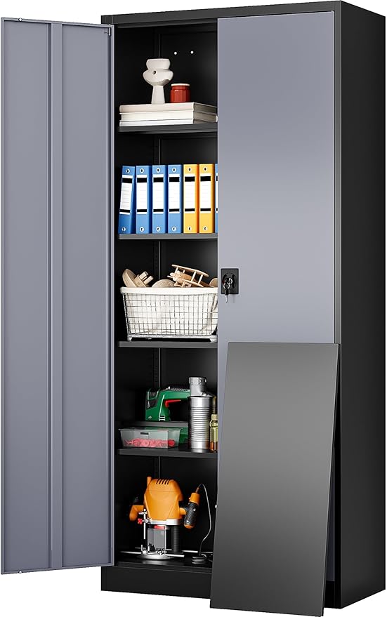 SISESOL Wide & Deep Metal Storage Cabinet with Lock & Adjustable Shelves,72" Gray Garage Storage Cabinet with Locking Doors,Locking Metal Cabinets for Home,Office,Shop,Garage 72x36x18
