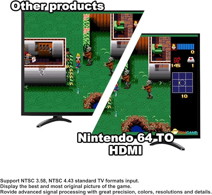 Azduou Gamecube /N64 HDMI Adapter Supports 4:3 and 16:9 Aspect Ratio Switching Converts N64 Game Console Video Signal to HDMI Signal Easily Connect The Game Console to HDTV（for N64/SNES/NGC-3 in 1）