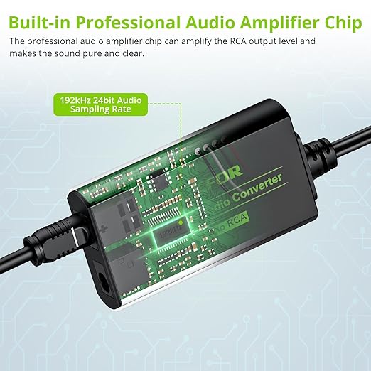 LiNKFOR 192kHz DAC Converter Digital to Analog Converter Digital Optical SPDIF Toslink to Analog Stereo Audio RCA L/R Audio Adapter with Optical Cable for HDTV Blu Ray DVD Amps (RCA Female)