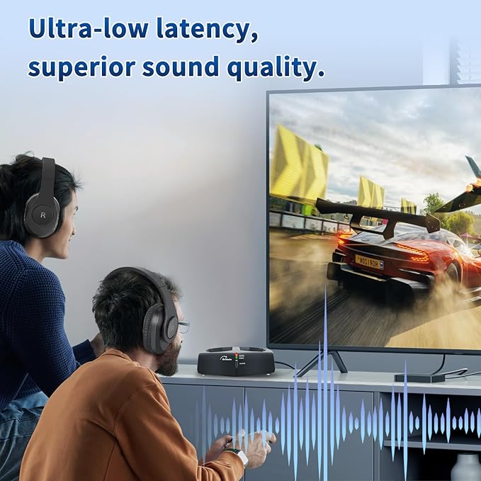 WallarGe Wireless Headphones for TV Watching, Easy Setup and Comfortable Bluetooth Headphones with RF Transmitter Charging Dock, 100 Ft Wireless Range, Rechargeable 25 Hours Play and No Audio Delay