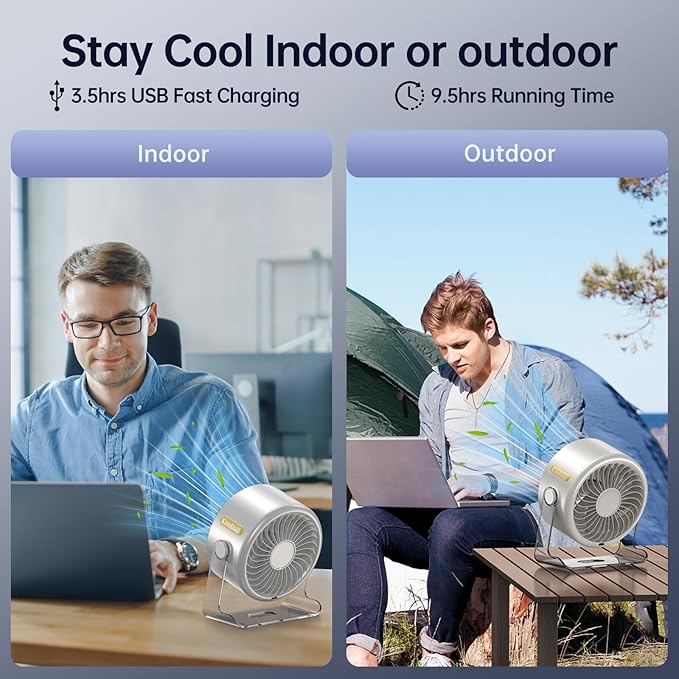 Coolhill USB Desk Fan for Bedroom: 100 Speeds Digital Display Quiet Table Fan with Turbo Airflow, 120° Rotating Small Rechargeable Battery Desktop Fans for Bedroom Home Office (White)