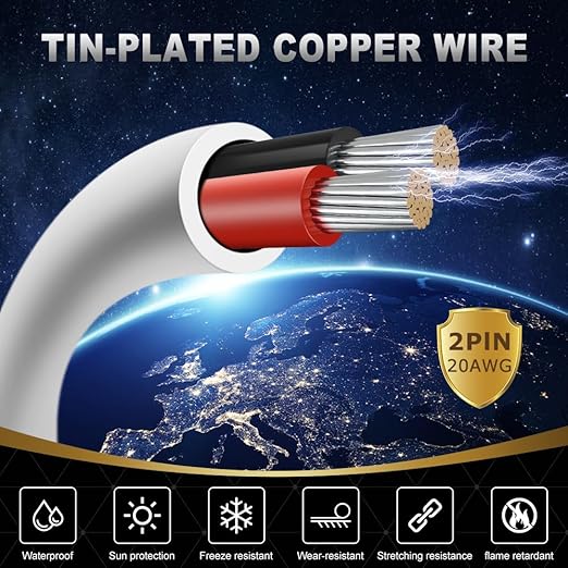 DEKIEVALE 20 Gauge 2 Conductor Electrical Wire, 32.8FT White Stranded Low Voltage 20/2 Cable PVC Case, 20 AWG Tinned Copper 2 Wire Cable Extension Power Cable for Strips LED Lamp Lighting Automotive