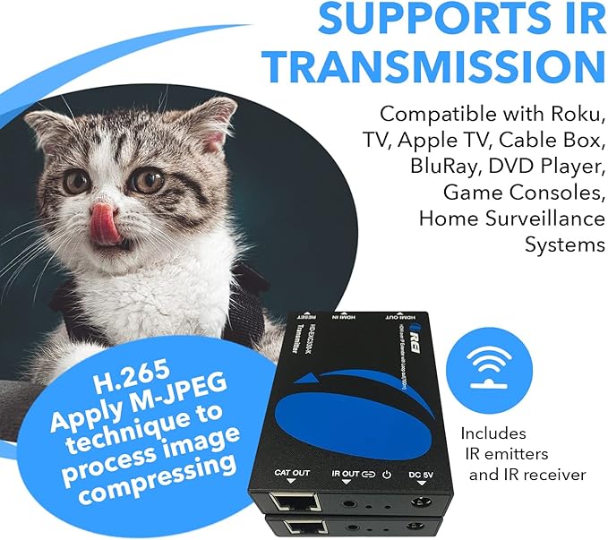 OREI HDMI over Ethernet Extender Over CAT5/CAT6 over IP one to many option, with IR Upto 330 Feet - Loop Out - 1080P Full HD Signal Distribution (HD-EXM330-K)