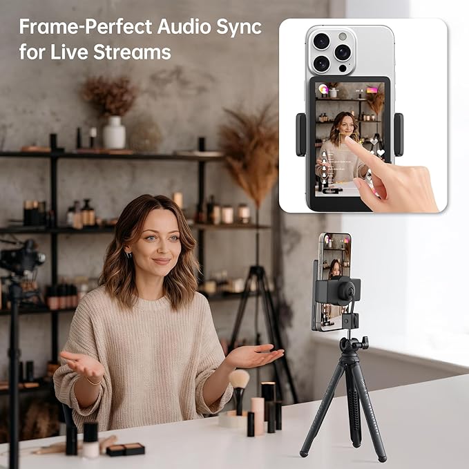 Vlog Selfie Monitor Screen for iPhone 16 and Below, Young Master Magnetic Touchscreen Monitor, 4K 60fps, Audio Sync, 4in Back Camera Monitor for Youtube Tiktok Video Recording, Compatible with Android
