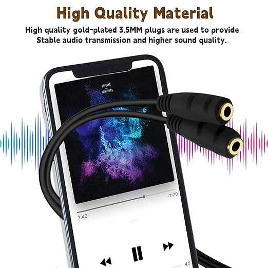 ONXE 2-Pack Gold Plated 3.5mm Stereo Jack Splitter Cable Adapter Connectors ,3.5mm Male To 2 X Female - for Connecting External Speakers or Use Both Output for Speakers For Ipod, Mp3 Player