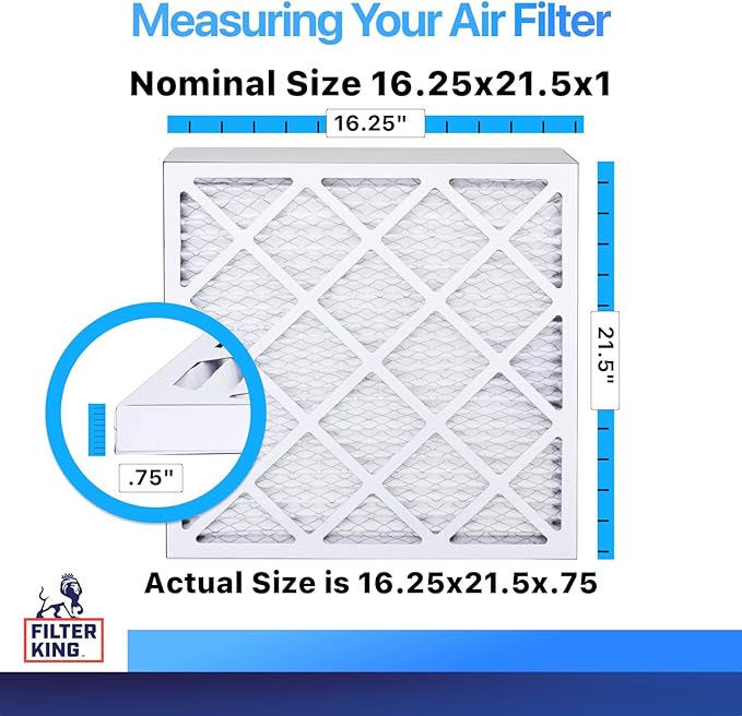 Filter King 16.25x21.5x1 Air Filter | 4-PACK | MERV 8 HVAC Pleated A/C Furnace Filters | MADE IN USA | Actual Size: 16.25 x 21.5 x .75"