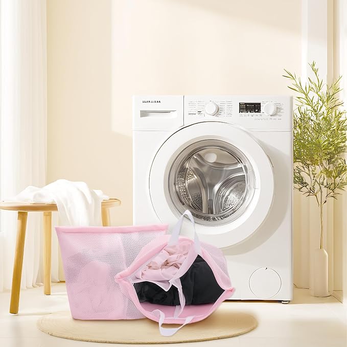 Guozcaray 2 Pcs Special Zoning laundry bag for delicates with handles mesh laundry bags washing machine laundry totes travel storage and sorting bag (Pink2)