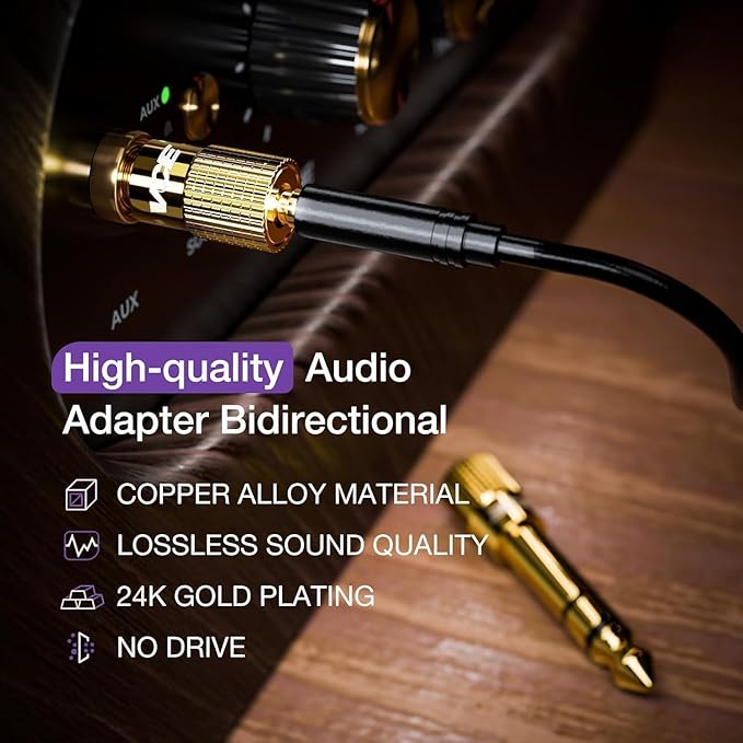 Mizi (4 Pack 6.35mm (1/4 inch) Male to 3.5mm (1/8 inch) Female Gold Plated Stereo Audio Jack Adapter for Aux Cable, Guitar Amplifier, Headphone - Golden