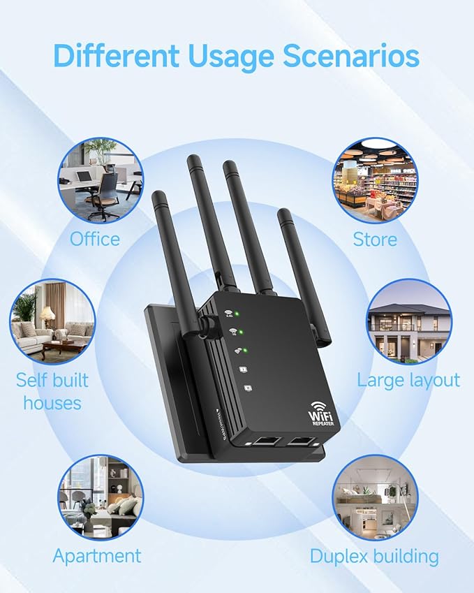 WiFi Extender Signal Booster for Home, WiFi Extender, Long Range up to 12880 Sq Ft and 105 Devices, Internet Extender WiFi Booster, WiFi Repeater with Ethernet Port, Signal Booster