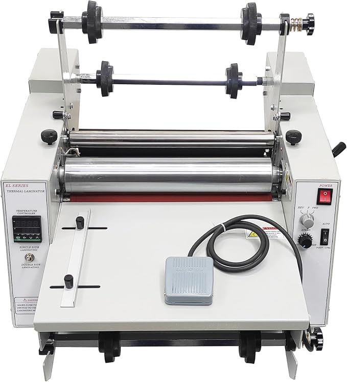 WYDDDARY 14.17"/360MM Electric Steel Roller Thermal Laminator with Winding Mechanism Hot Cold Roll Laminator Adjustable Temp 60-130℃ Electric Laminating Machine for Single/Double Sided Laminating