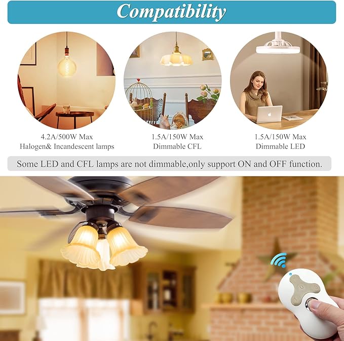 Universal Hunter Ceiling Fan Remote Control Kit, Smart Wi-Fi Control Kit for Hunter Harbor Breeze Hampton Bay, Compatible with Alexa, Google Assistant and Smart Life App, 3-Speed, Light Dimmer