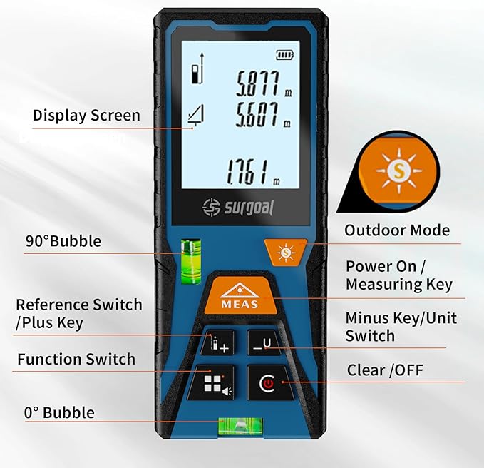 Green Laser Distance Meter 393.7ft Digital Measuring Tool with Angle Sensor Backlit LCD Area/Volume/Pythagorean ±2mm Class II Handheld Laser Measurer for Construction & DIY AAA Battery Powered