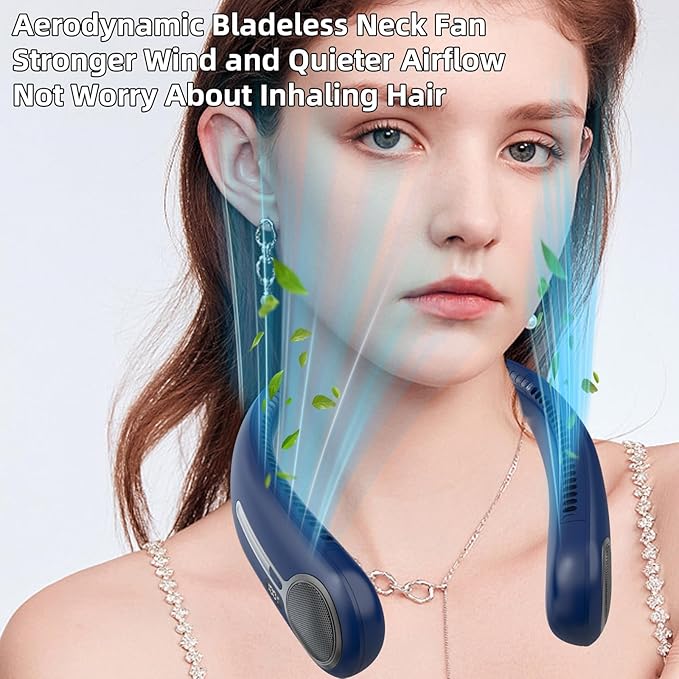 Portable Neck Fan,Hands Free Personal Wearable Bladeless Fan,6000mAh USB Rechargeable,360° Cooling,LED Display,4-Speeds,Birthday Gifts for Men Women Dad Mom,Valentines Day Gifts for Her Him (Blue)