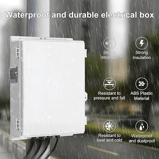 Namunanee Outdoor Electrical Junction Box with High Power Outlet, ABS Water Resistant Enclosure with Internal Mounting Panel & Hinged Cover (16" H* 12" L* 4" W)