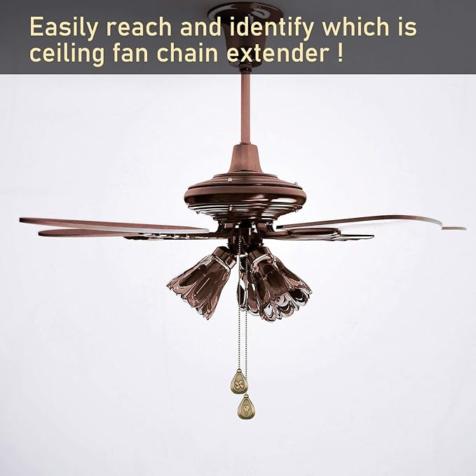Patelai 4 Pieces Ceiling Fan Pull Chain Extender Ornament 12 Inch Ceiling Pull Chain Extension Classic Drop Shaped Pendant Beaded Ball Cord for Fan light lamp decorative with Connector(Bronze)