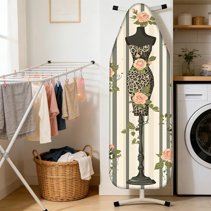 Nuxovilar Ironing Board Cover Needle Cotton 15x54 Inches | Ironing Board Cover and Pad Leopard Floral Dress Form Needle Cotton for Bedroom, Dressing Area, Laundry Room