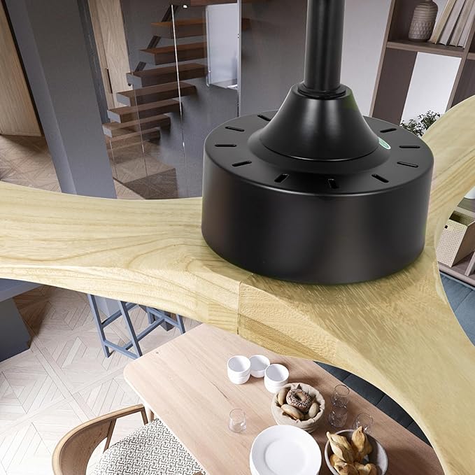 Revoici 52 inch Ceiling Fans with Lights and Remote, 3 Natural Wood Blades, Modern Indoor/Outdoor Ceiling Fan for Living Room Bedroom Farmhouse Patio, 6 Speeds, Dimmable, Noiseless Reversible DC Motor