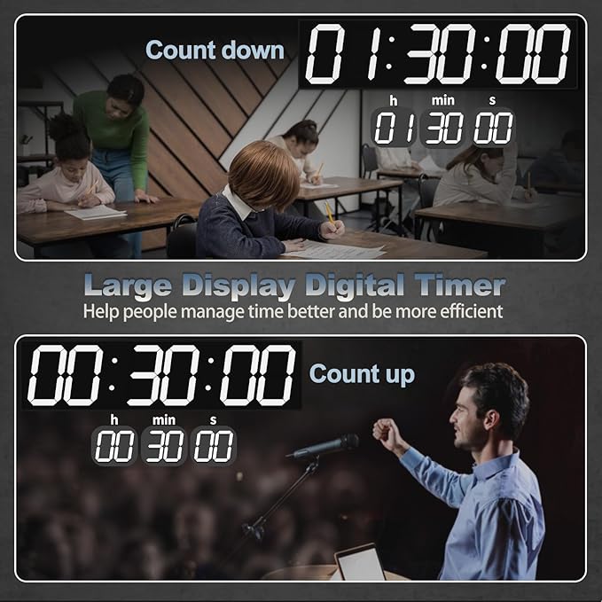 CHKOSDA 28.4'Large Digital Wall Clock,Automic Digital Clock with Alarm,Clendar and Termperature,Auto Time Sync with Easy Operation, Big Timer with Countdown and Countup (White)