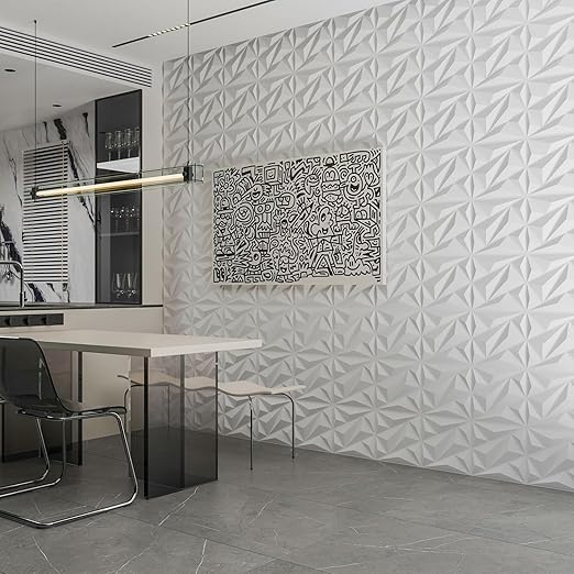 Art3dwallpanels 33 Pack 3D Wall Panel Diamond for Interior Wall Décor, PVC Flower Textured Wall Panels for Living Room Lobby Bedroom Hotel Office, White, 12''x12'' Cover 32.Sq.Ft.