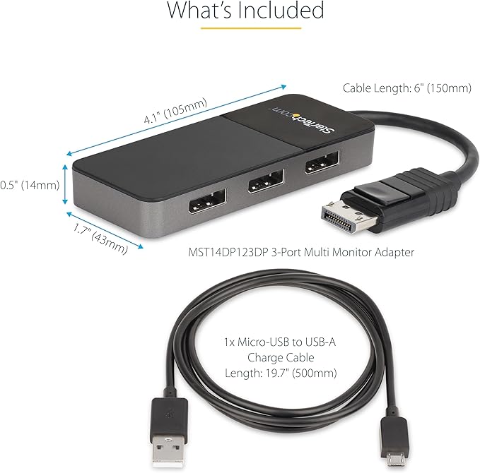 StarTech.com 3-Port DisplayPort 1.4 Splitter, DisplayPort to 3x DP Multi-Monitor Adapter, Triple 4K Computer MST Hub, USB Bus-Powered, Windows Only (MST14DP123DP)
