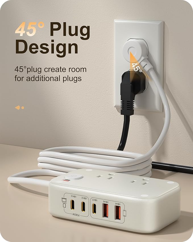 KWRNVO Power Strip with USB Ports 175W GaN 7-in-1 USB C Charging Station Type C & USB A Ports with AC Outlets 2500W for Multi Devices for Phone/Laptop/Home Appliances