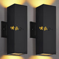 wowlite Motion Sensor Outdoor Wall Lights, Dusk to Dawn Outdoor Lighting with E26 Bulbs Included, 3 Lighting Modes Black Exterior Lighting Fixtures, Aluminum Outside Lights for House Porch Yard 2 Pack