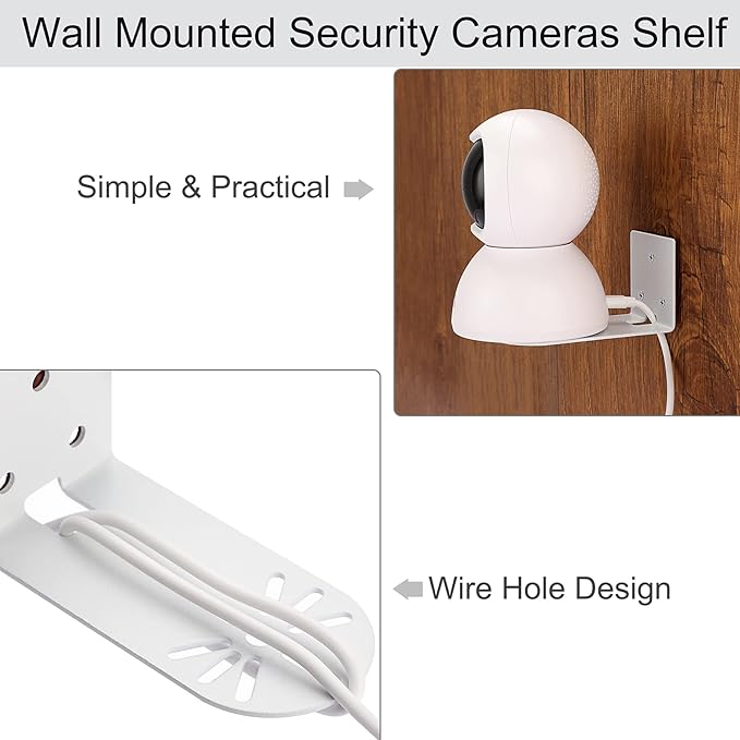 Sumnacon 3PCS Wall Mount Camera Shelf- Metal Small Wall Shelf with Adhesive,Universal Small Floating Shelf for Security Cameras, Speakers,White