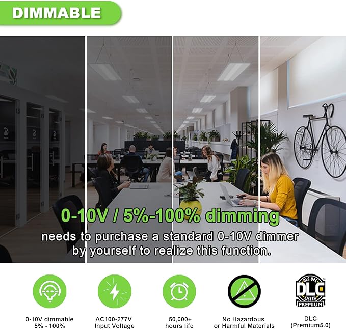 Cortelco 2x4 LED Troffer Light-25W/30W/35W/40W/50W,Up to 7500 Lumens,4 CCT Selectable 3000K/3500K/4000K/5000K,0-10V Dimmable Drop Ceiling Panel,100-277V,ETL & DLC Listed,Commercial Grade,2 Pack