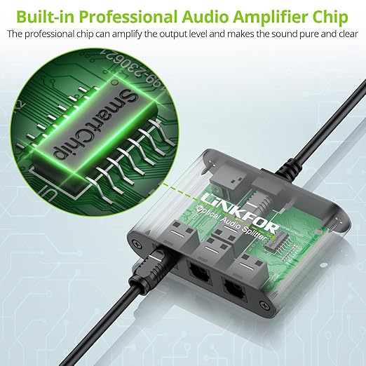 LiNKFOR Optical Cable Splitter 1x3 SPDIF Toslink with 1PCS Optical Audio Cable Aluminum Shell Toslink Splitter 1 in 3 Out Support LPCM 2.0 DTS Dolby-AC3 Compatible with PS3 DVD HDTV STB Etc