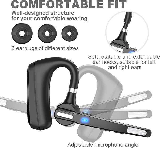 MQQC Bluetooth Headset V5.0, Wireless Bluetooth Earpiece 24Hrs HD Calling,CVC8.0 Dual Mic Noise Cancelling, Hands-Free Bluetooth Earphone for Driving/Business/Office