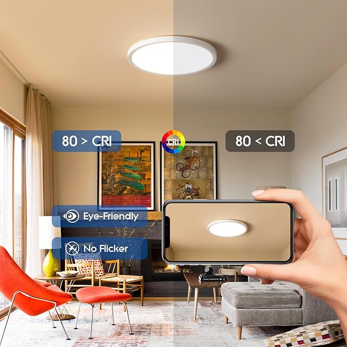 YELIOLED 12 Inch Slim Dimmable LED Flush Mount Ceiling Light Fixtures, 24W 2640LM 3000K/4000K/5000K, House Upgrade Led Lights for Bedroom Hallway Laundry Room Rental Units, 240W Equiv., Black