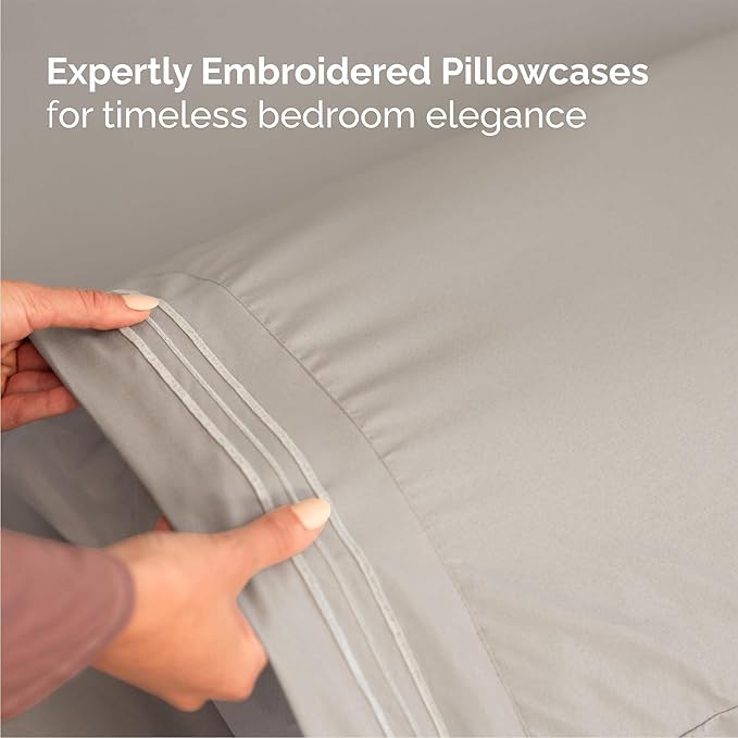 Full Size 4 Piece Sheet Set - Comfy Breathable & Cooling Bed Sheets Set - Hotel Luxury Bedding for Women, Men, Kids, Teens, Boys & Girls - Deep Pockets, Soft and Wrinkle Free - Oeko-Tex - Light Grey