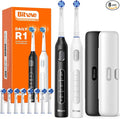 Bitvae Rotating Electric Toothbrush 2 Packs for Adults and Kids, 8 Brush Heads 60-Day Battery Life, 5 Modes Power Toothbrush with 2-Minute Smart Timer, Black & White, R1