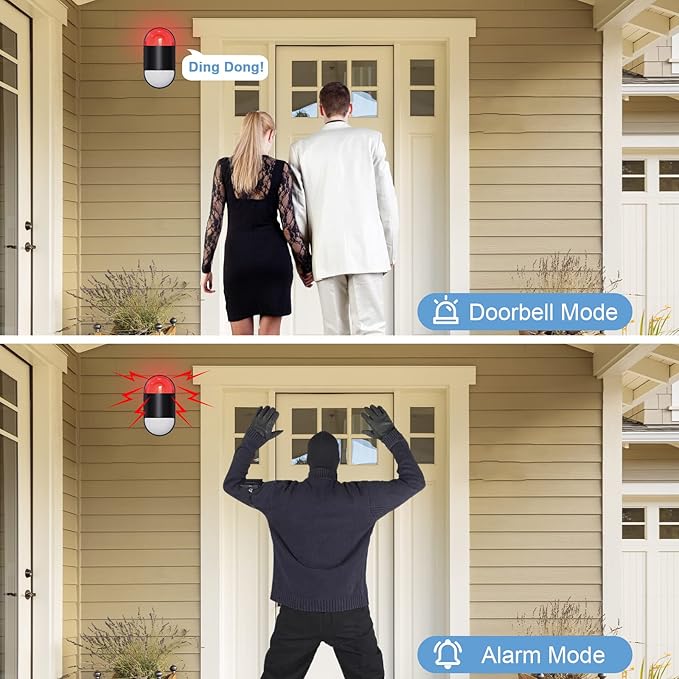 Motion Sensor Alarm Indoor: Wireless Motion Detector Alarm with Siren & Strobe (125dB, 328ft Remote Control, Battery Operated), Portable Door Chime Bell Alert Burglar for Shop Home Garage Shed Car