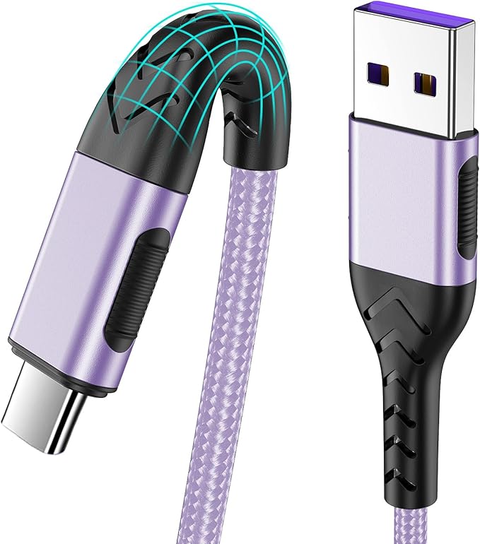 Durcord USB C Fast Charger Cable, 2Pack 6ft USB Charger Fast Charging Type C Cord Cable, 6 Foot Type C Charger Premium Nylon Braided USB Cable Only for A-C Sam Sung and Android-Light Purple