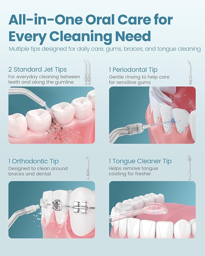 Onlyone Rechargeable Cordless Water Flosser with Adjustable Water Pressure for Daily Oral Care, Power Dental Flosser for Home and Travel Use, Portable Oral Irrigator for Sensitive Gums and Braces Care