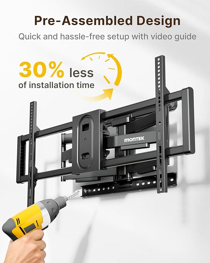 monTEK Heavy Duty Full Motion TV Wall Mount for 43–100 Inch TVs Pre-Assembled Bracket with Tool-Free Tilt Swivel & Extension Max VESA 800x600, 150lbs 4X Strength Tested Fits 16/18 Inch Studs, HW1276BK