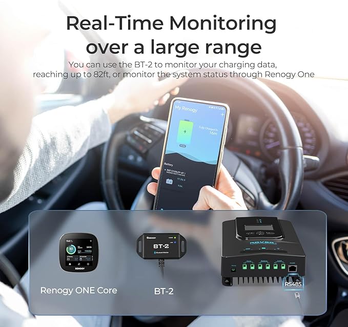 Renogy Solar Charge Controller (Bluetooth) -Rover 30A 12V24V Auto DC Input MPPT Charge Controllers for Solar Panels Adjustable LCD for Gel Sealed Flooded Lithium Batteries