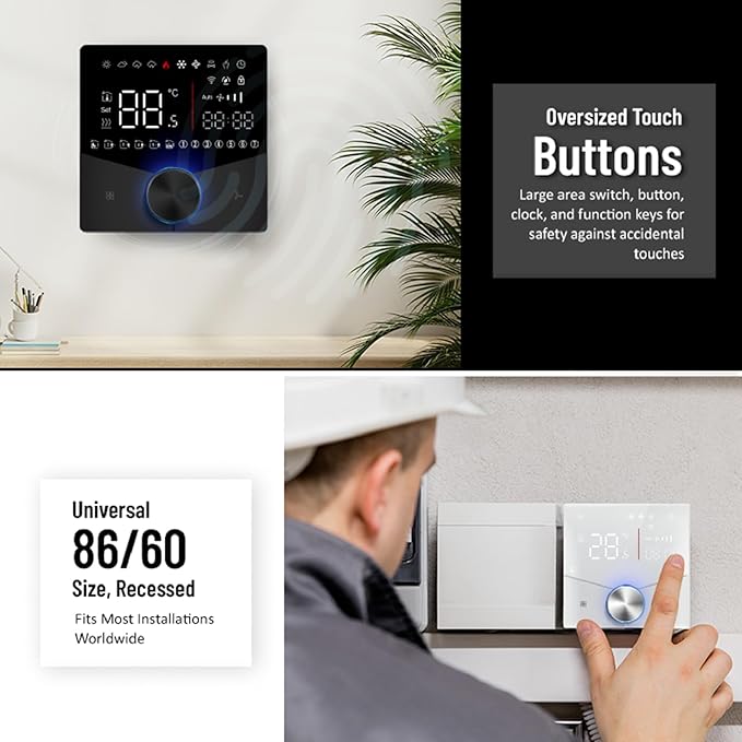 WiFi Central AC Thermostat Energy Saving Control Wall Mounted Programmable Temperature Controller for Smart Home (White)