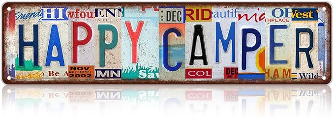 Vintage Happy Camper Wall Decor Street Signs Camping Accessories Metal Tin Signs 16 x 4 Inches